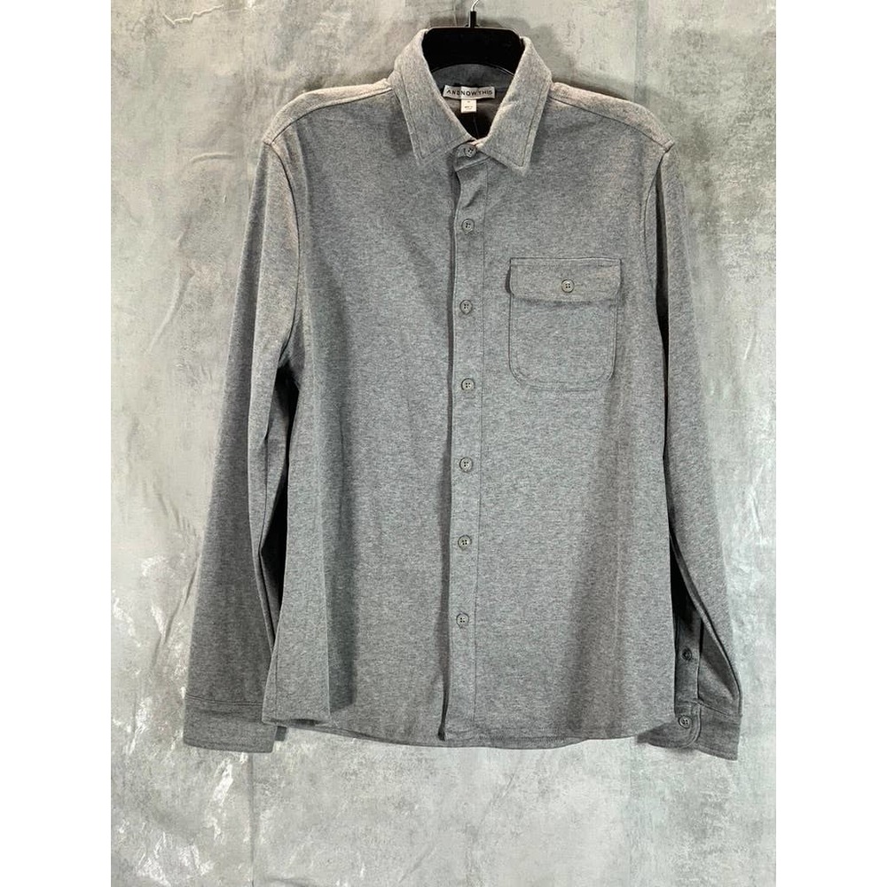 And Now This Men's Light Grey Solid Knit Classic-Fit Button-Up Shirt SZ M